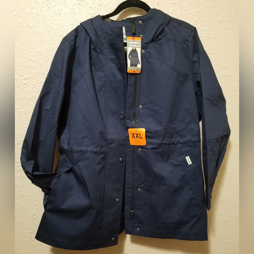 Hunter Blue Hooded Rain Jacket XXL